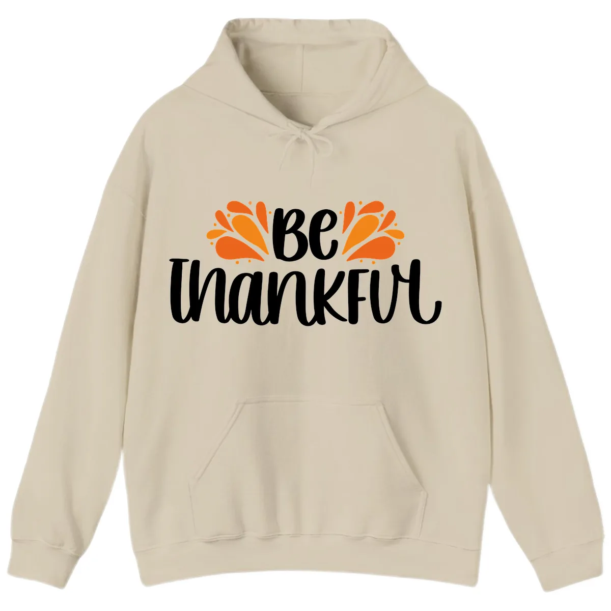 Be Thankful Thanksgiving Typography Hoodie in Sand