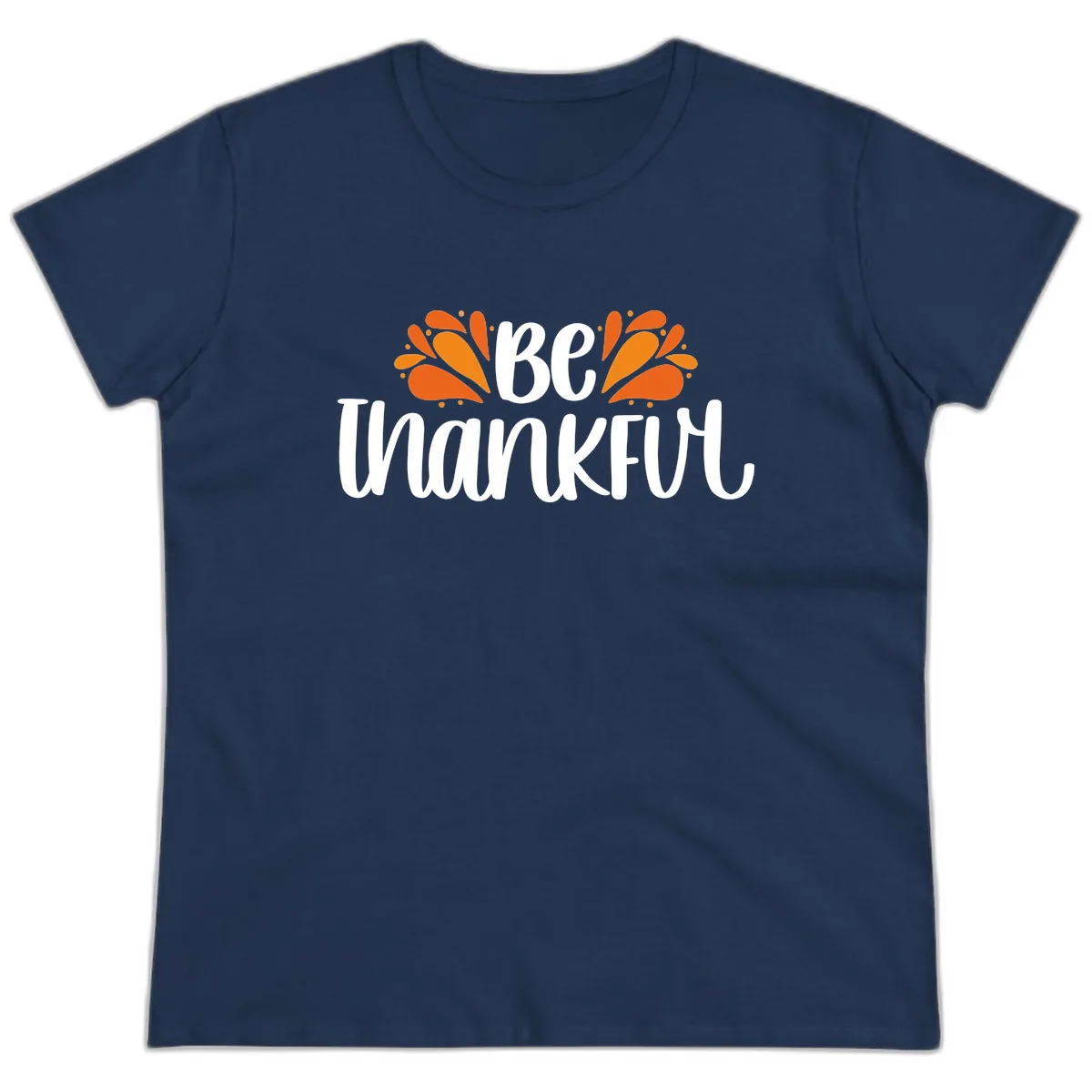 Be Thankful Thanksgiving Typography Ladies Tee in Navy