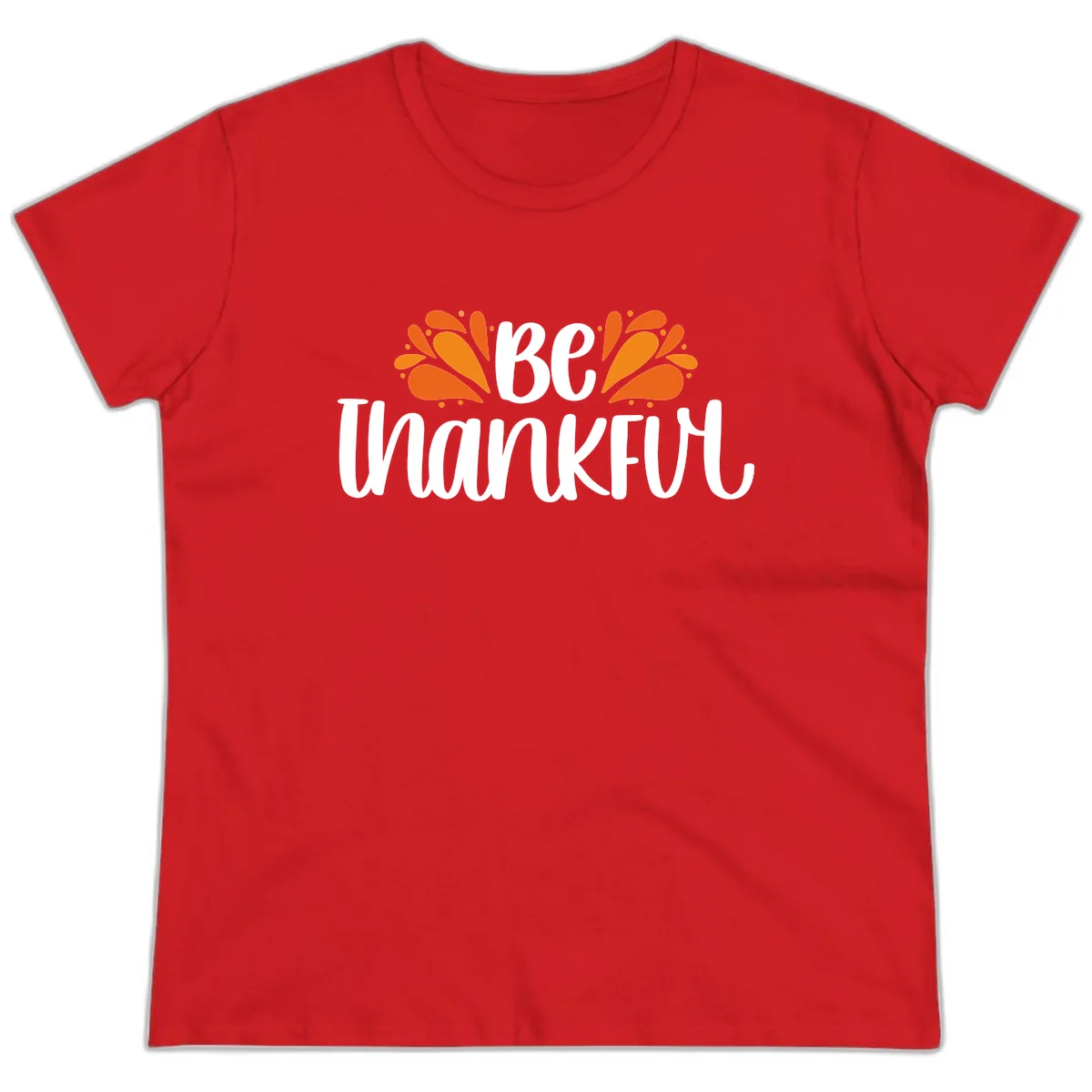 Be Thankful Thanksgiving Typography Ladies Tee in Red