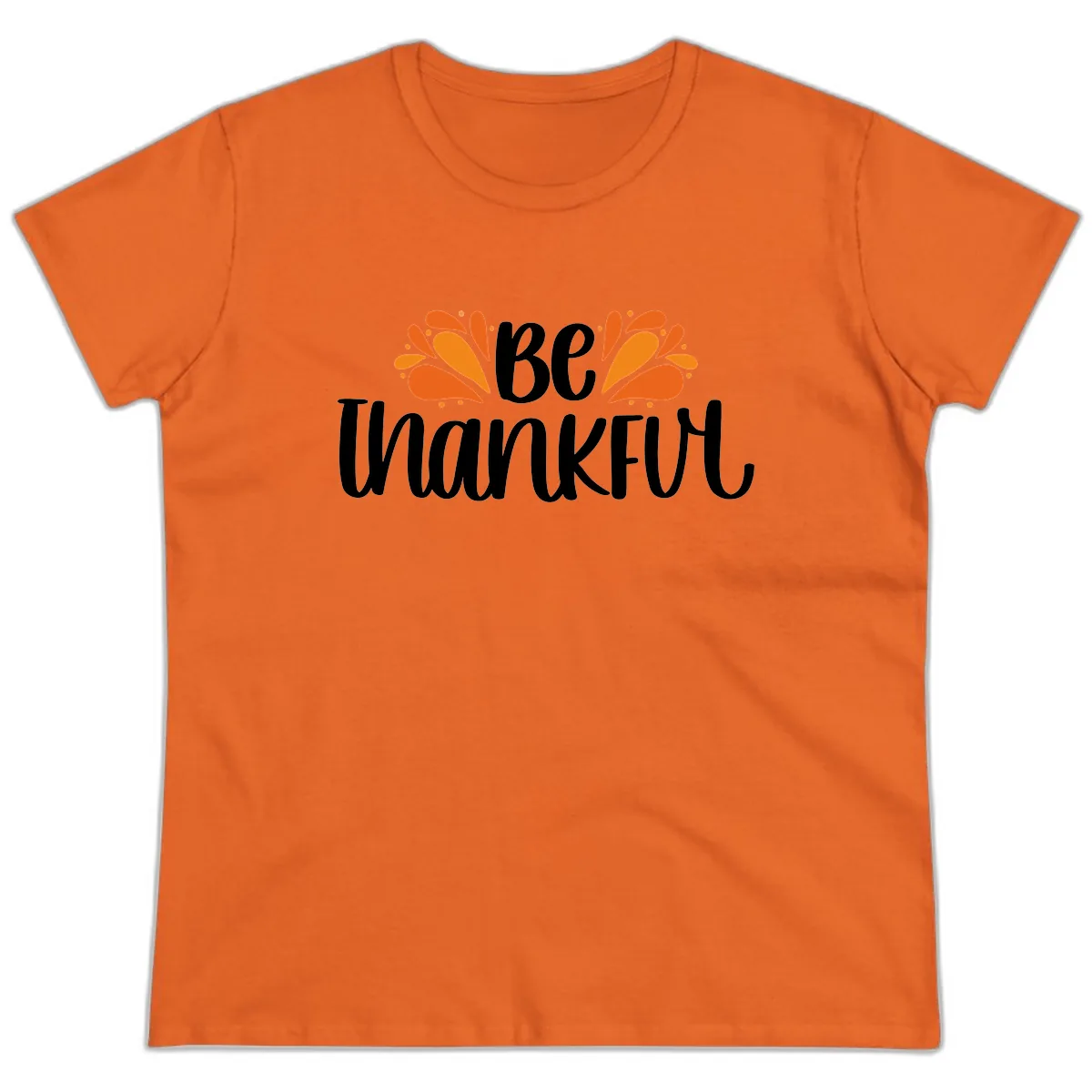 Be Thankful Thanksgiving Typography Ladies Tee in Orange