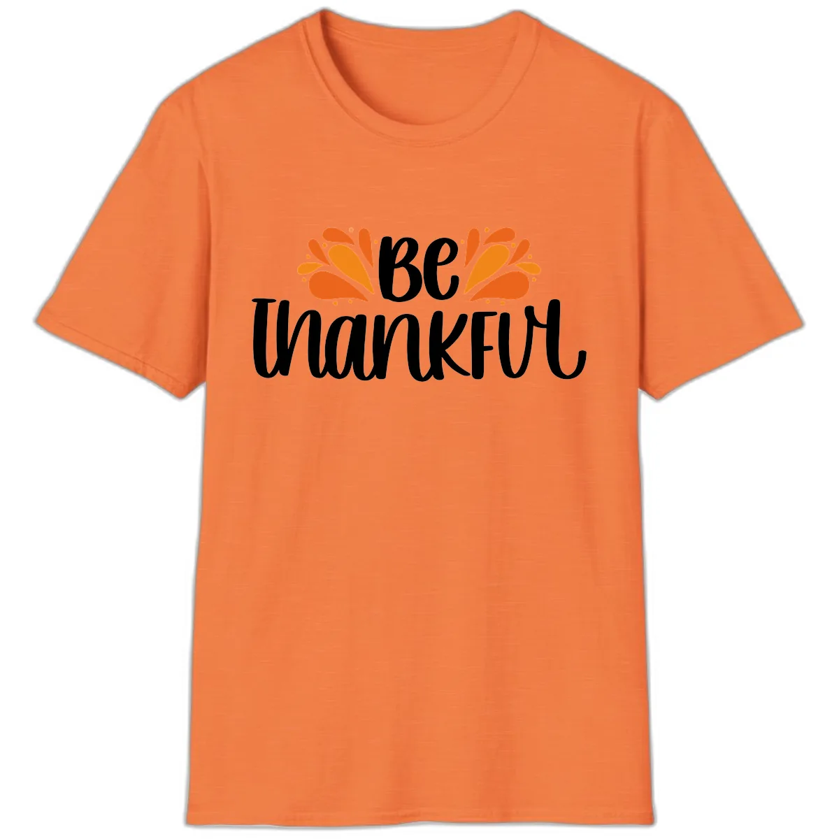 Be Thankful Thanksgiving Typography T-Shirt in Heather Orange