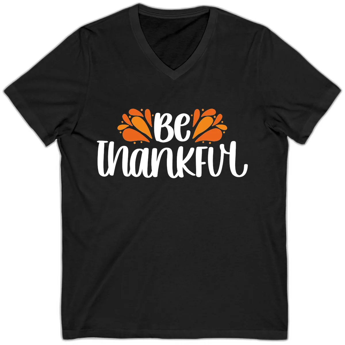 Be Thankful Thanksgiving Typography V-Neck in Black