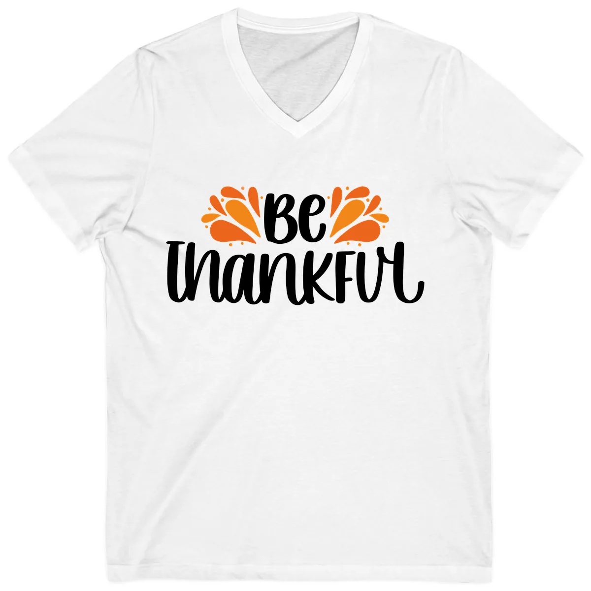 Be Thankful Thanksgiving Typography V-Neck in White