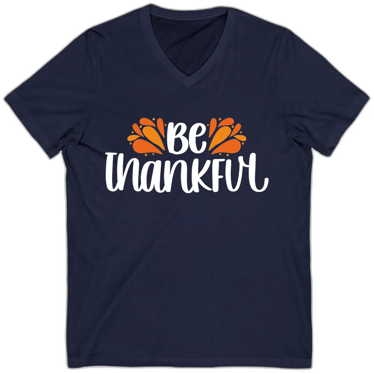 Be Thankful Thanksgiving Typography V-Neck in Navy