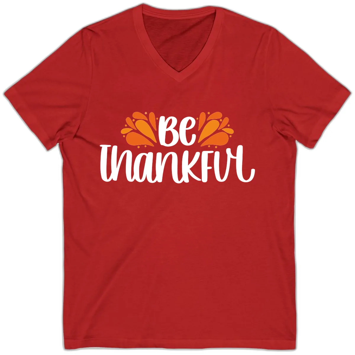 Be Thankful Thanksgiving Typography V-Neck in Red