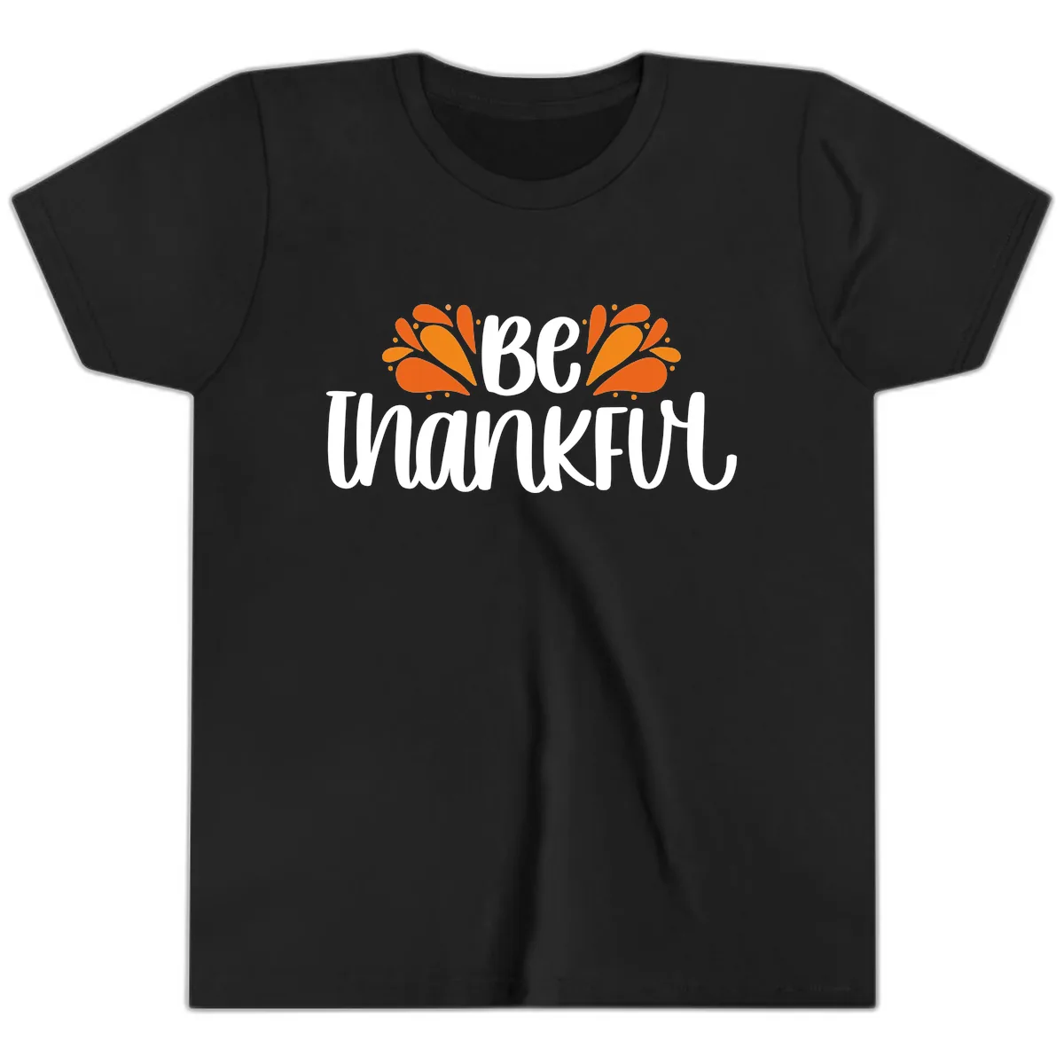Be Thankful Thanksgiving Typography Youth T-Shirt in Black