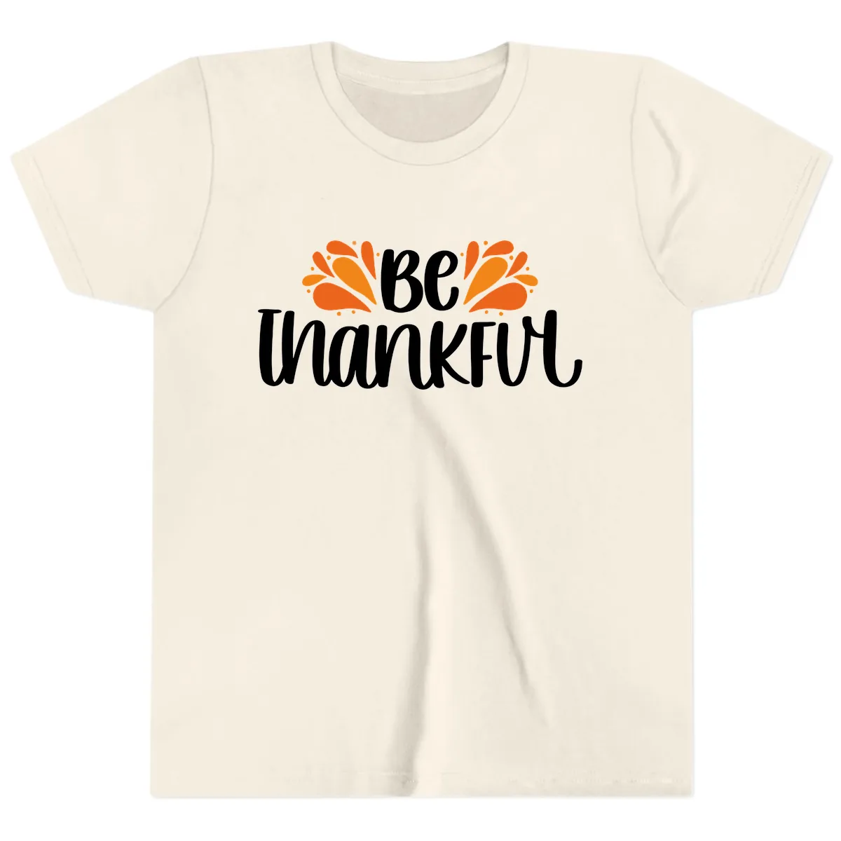Be Thankful Thanksgiving Typography Youth T-Shirt in Natural