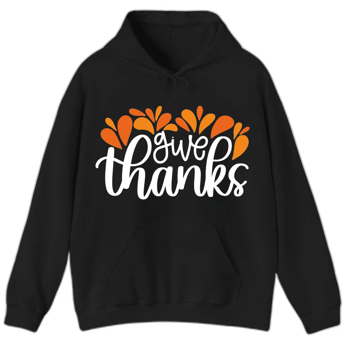 Give Thanks Leaves Design Hoodie in Black