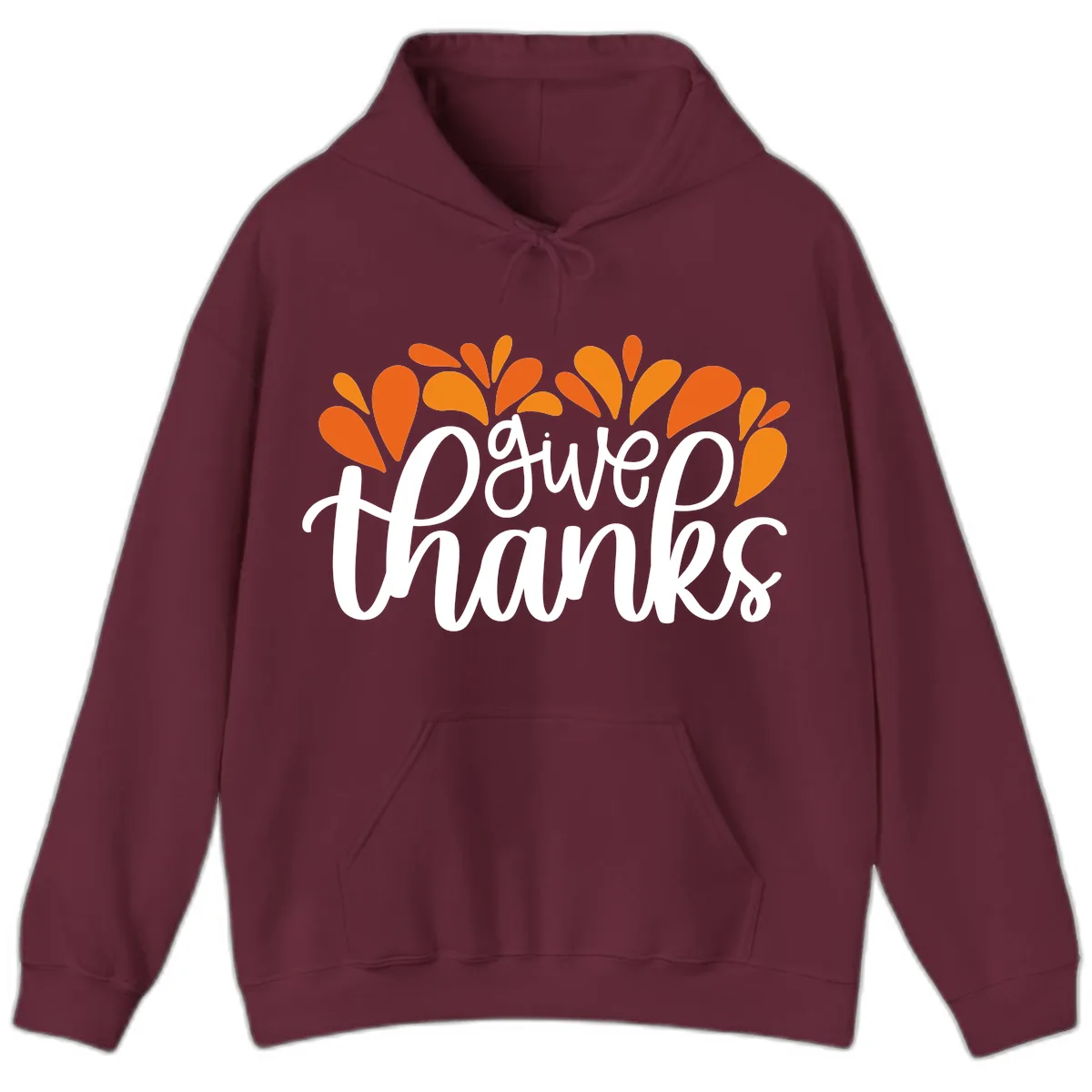 Give Thanks Leaves Design Hoodie in Maroon