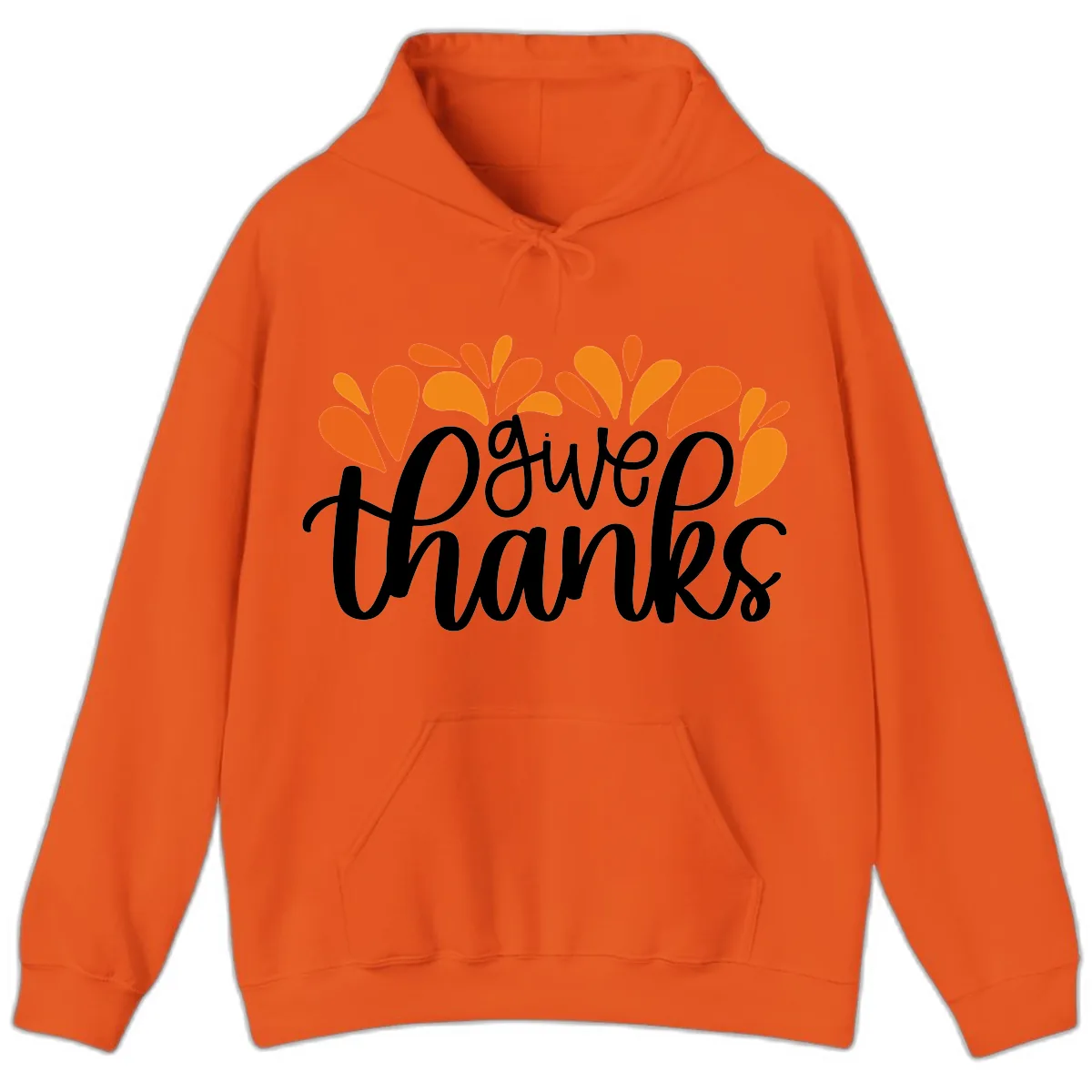 Give Thanks Leaves Design Hoodie in Orange