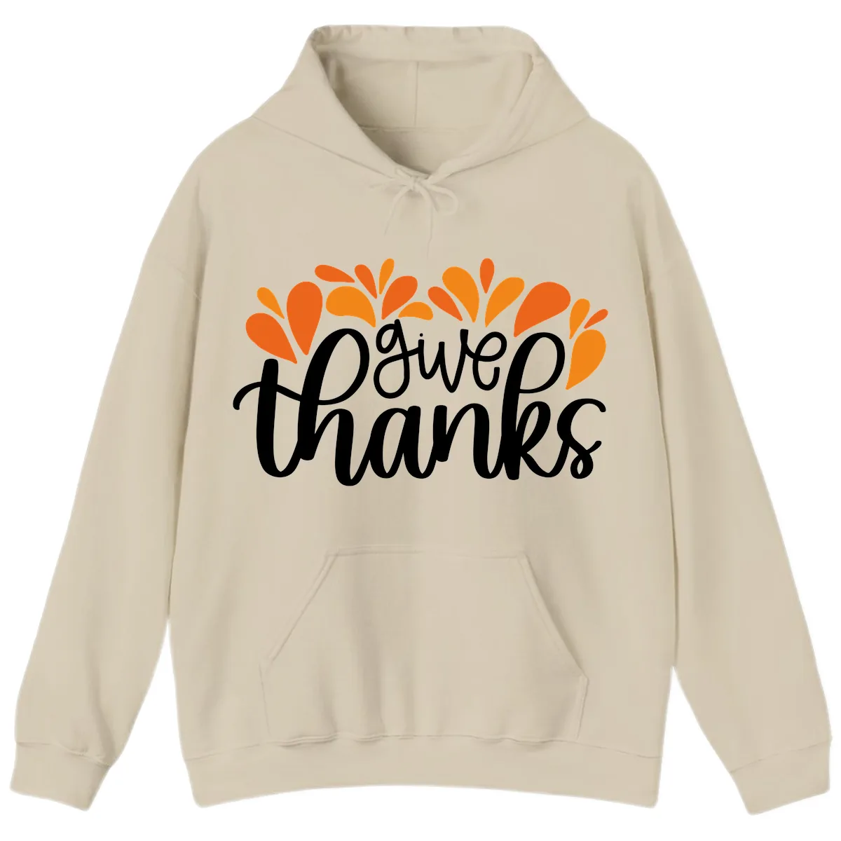 Give Thanks Leaves Design Hoodie in Sand
