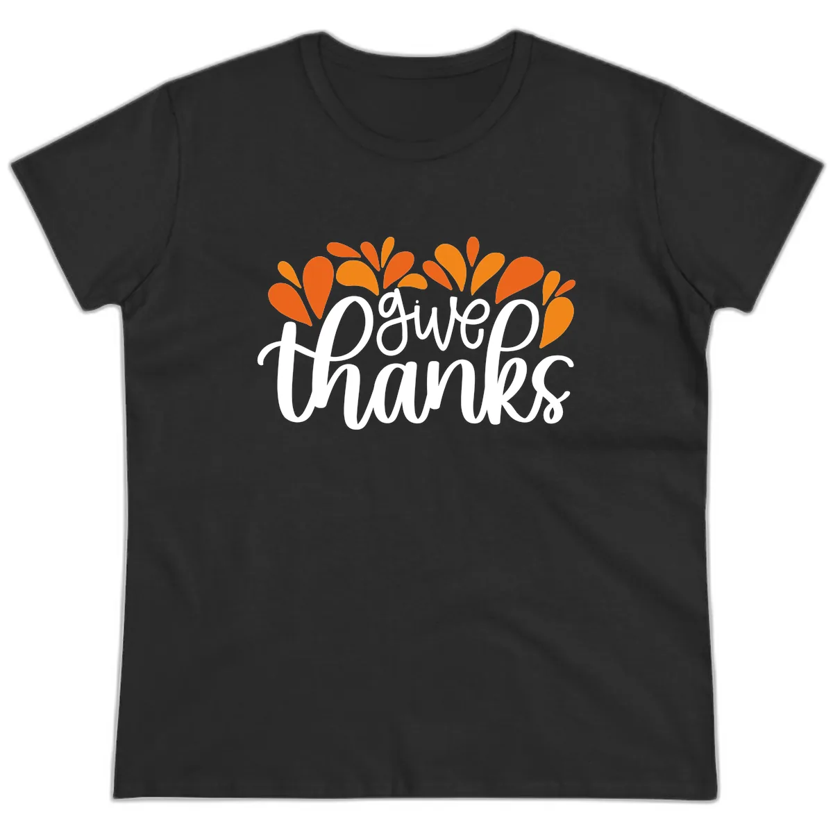 Give Thanks Leaves Design Ladies Tee in Black