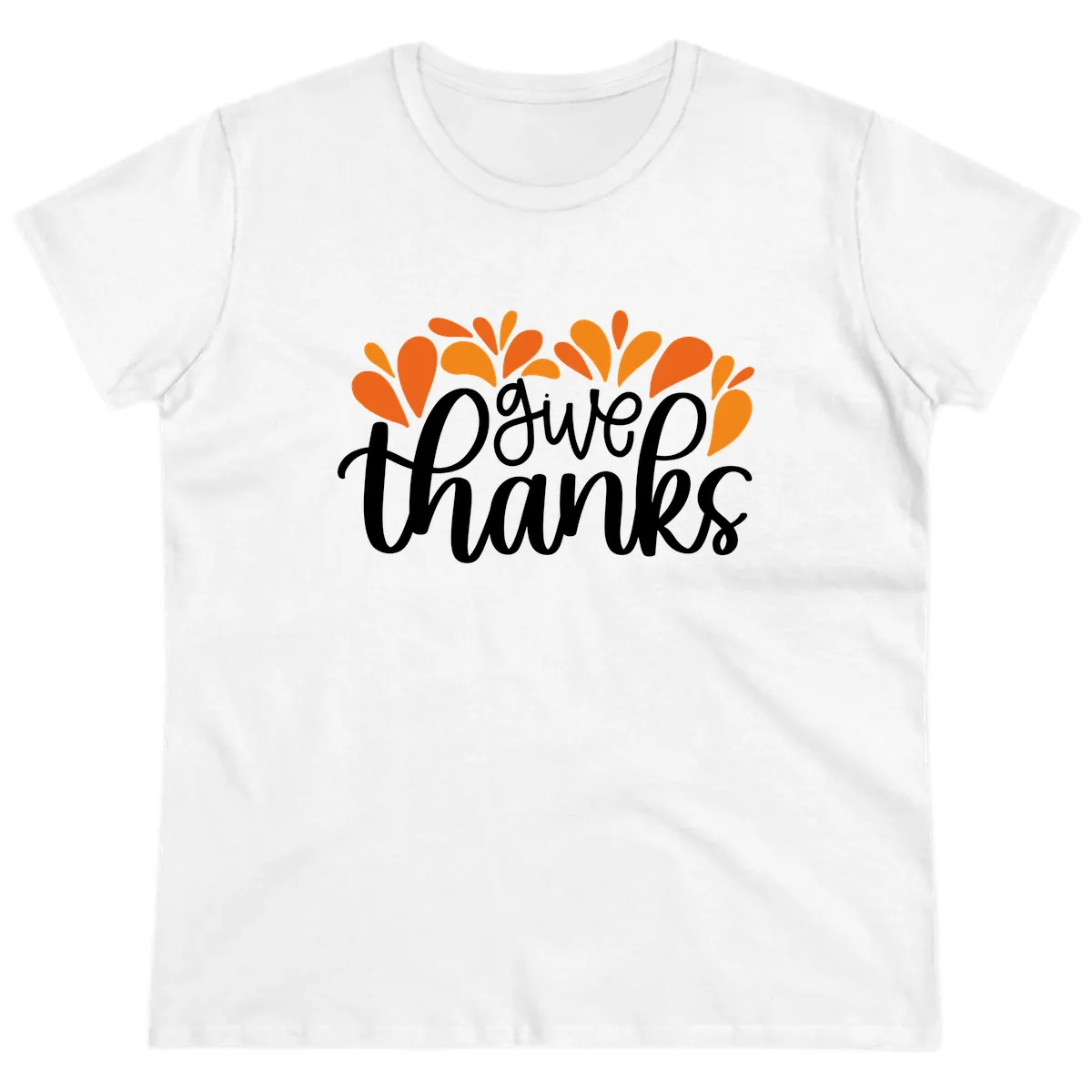 Give Thanks Leaves Design Ladies Tee in White