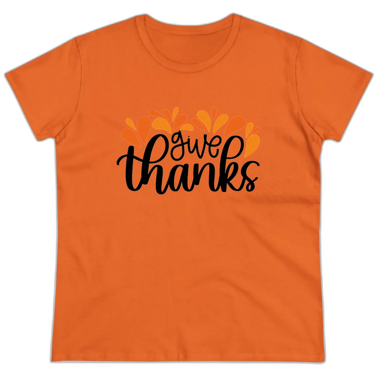 Give Thanks Leaves Design Ladies Tee in Orange