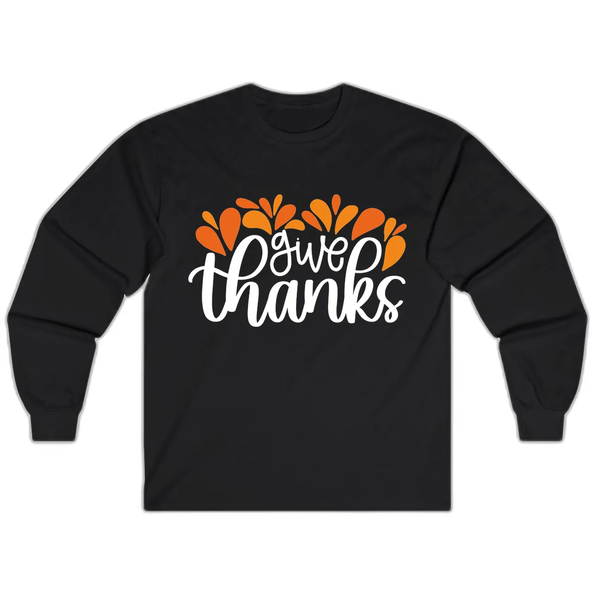 Give Thanks Leaves Design Long Sleeve in Black