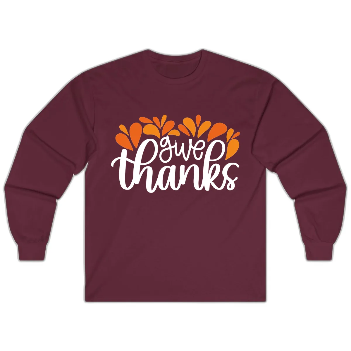 Give Thanks Leaves Design Long Sleeve in Maroon