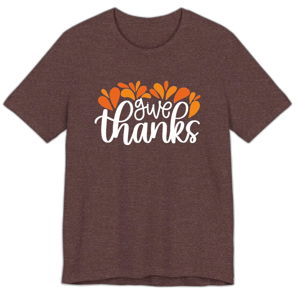 Give Thanks Leaves Design Premium T-Shirt in Heather Maroon