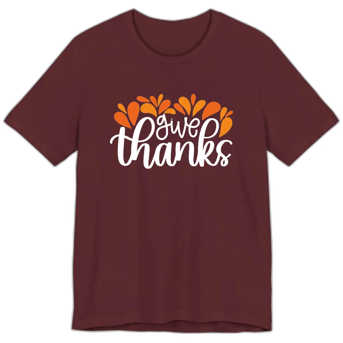 Give Thanks Leaves Design Premium T-Shirt in Maroon