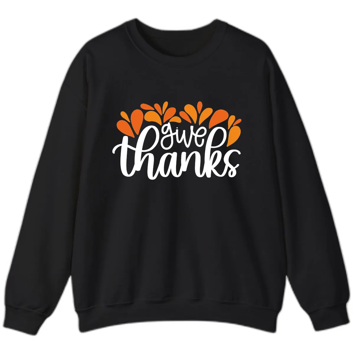 Give Thanks Leaves Design Sweatshirt in Black