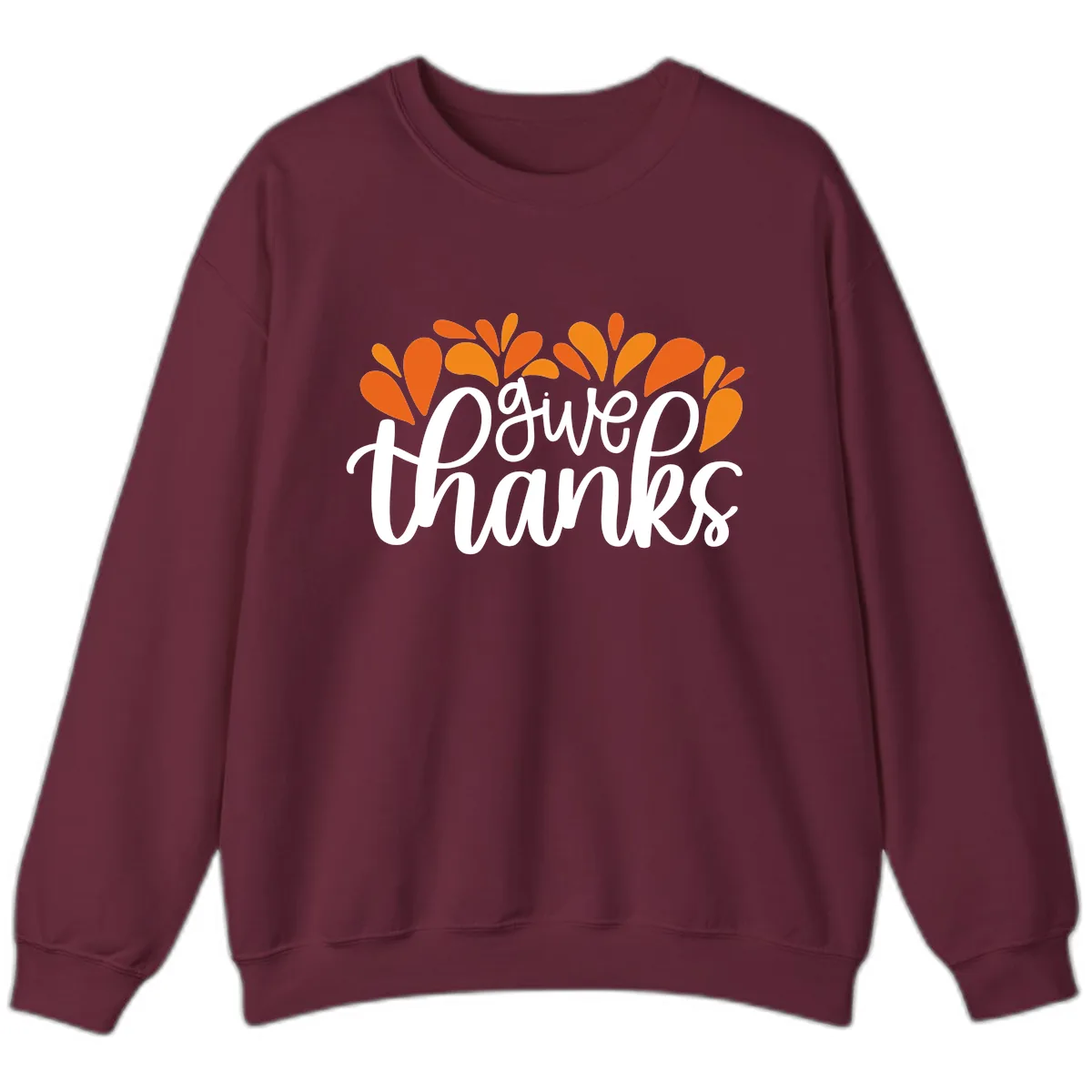 Give Thanks Leaves Design Sweatshirt in Maroon