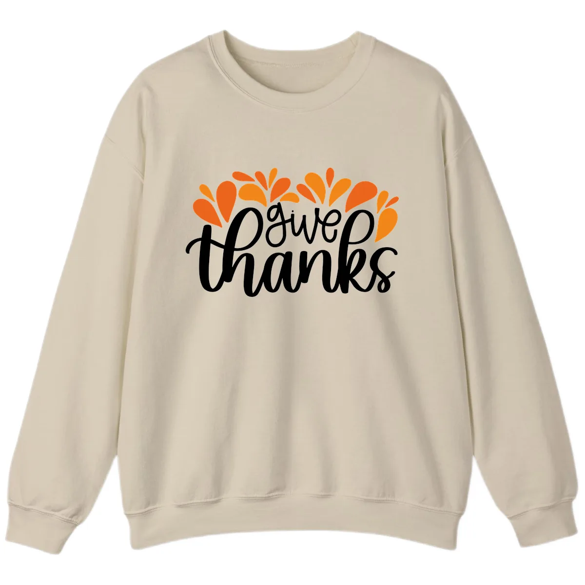 Give Thanks Leaves Design Sweatshirt in Sand