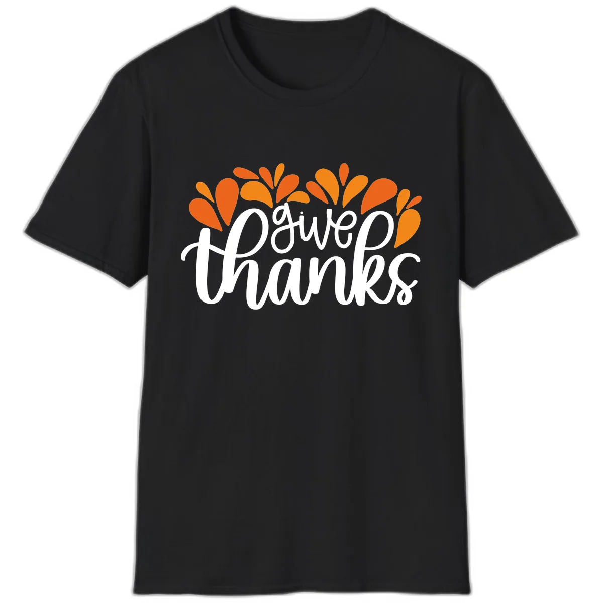 Give Thanks Leaves Design T-Shirt in Black