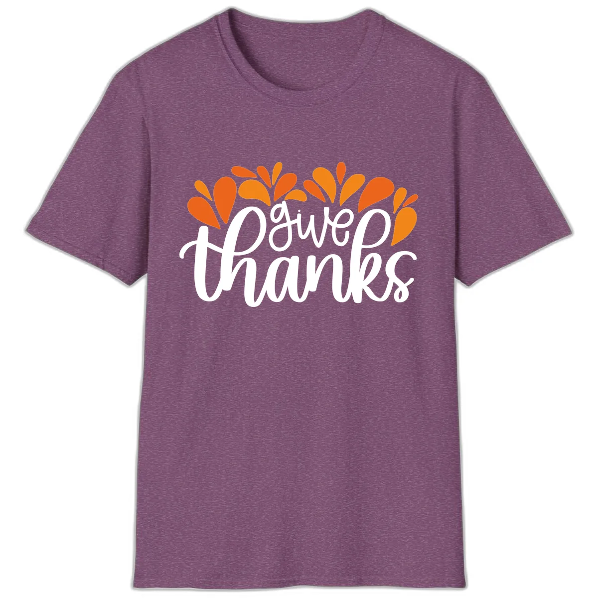 Give Thanks Leaves Design T-Shirt in Heather Maroon