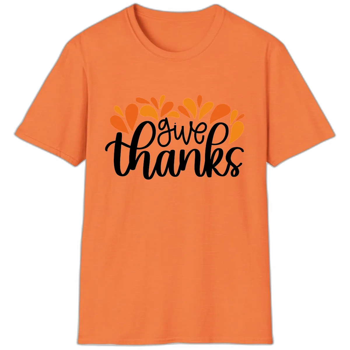 Give Thanks Leaves Design T-Shirt in Heather Orange