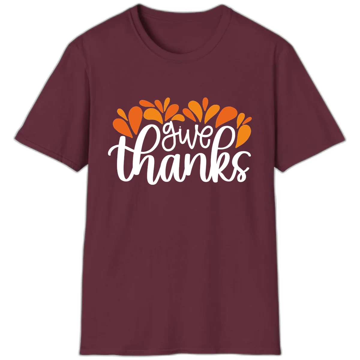 Give Thanks Leaves Design T-Shirt in Maroon