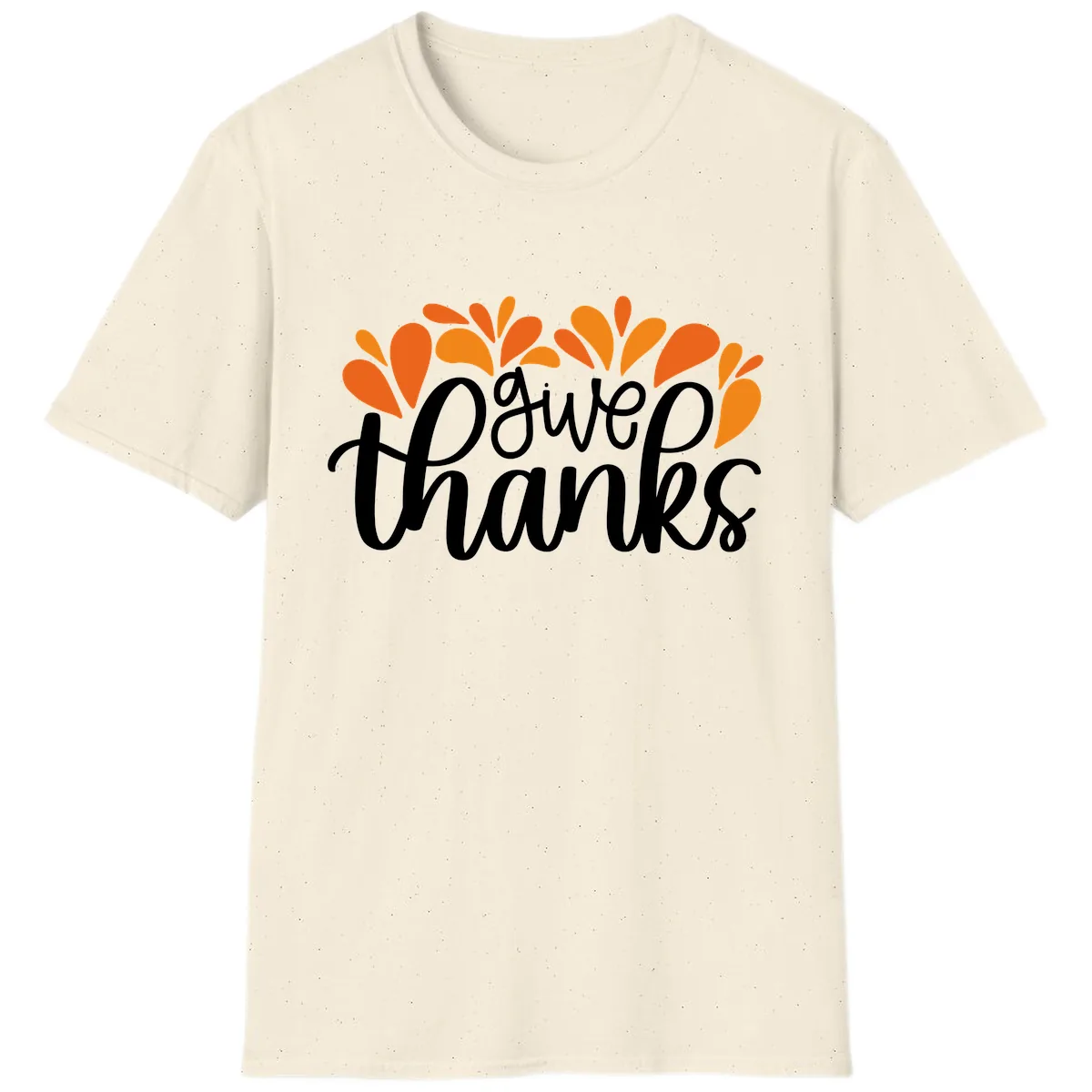 Give Thanks Leaves Design T-Shirt in Natural