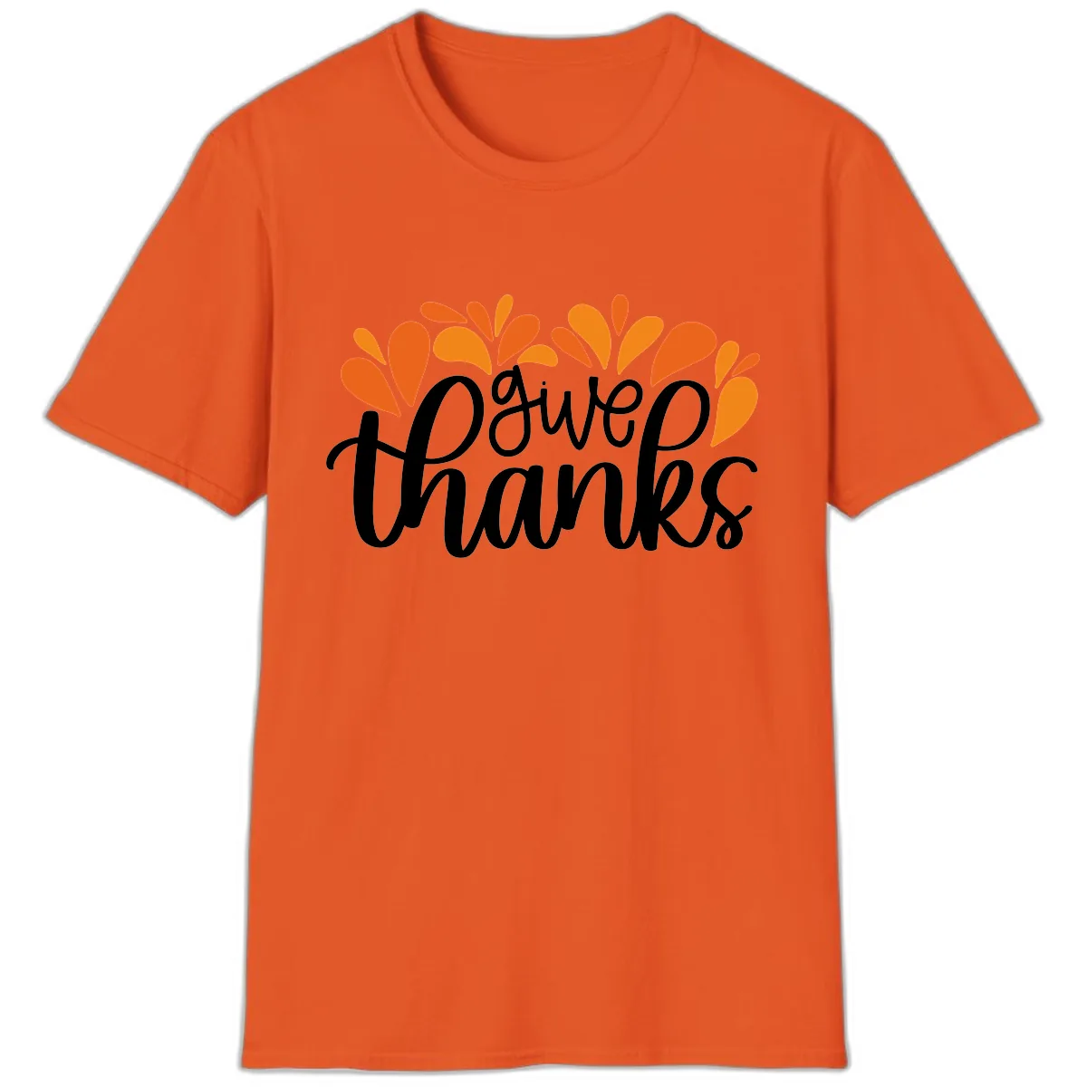Give Thanks Leaves Design T-Shirt in Orange