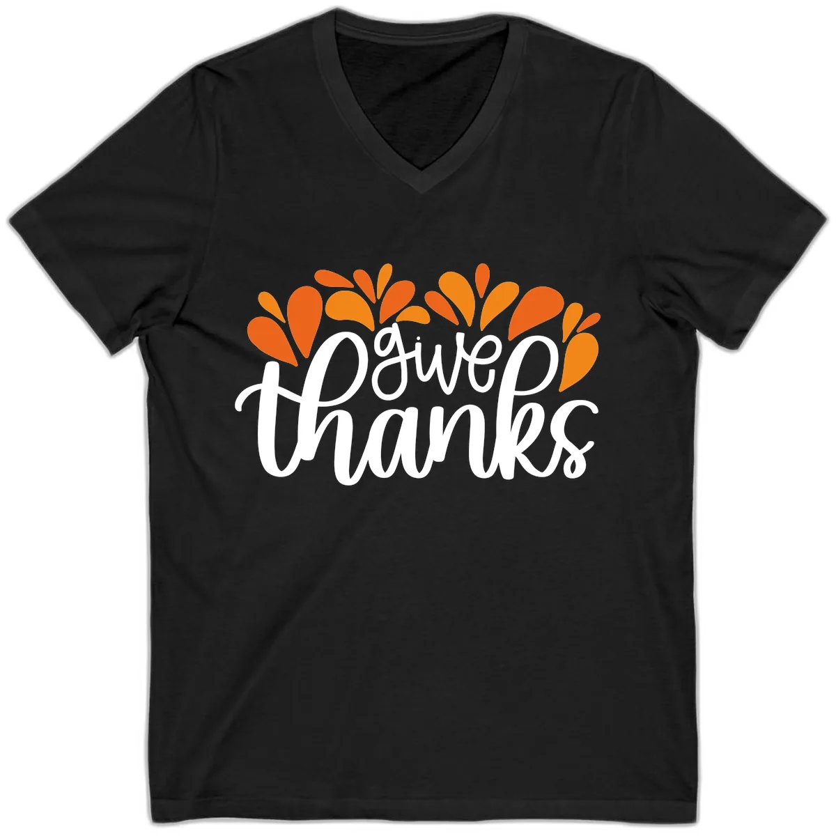 Give Thanks Leaves Design V-Neck in Black