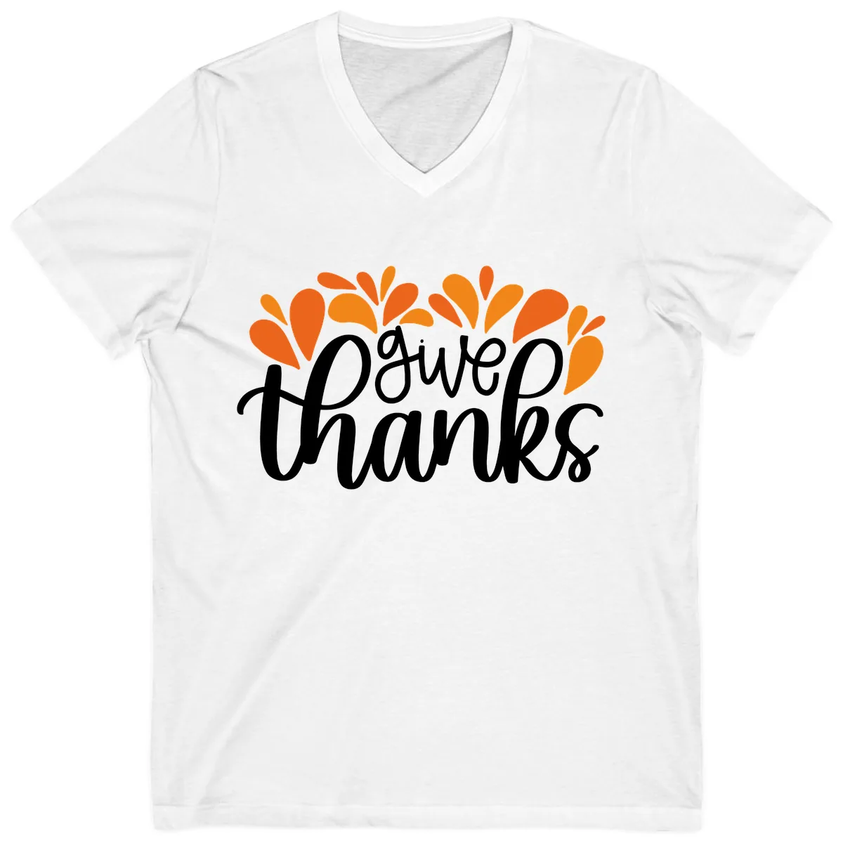 Give Thanks Leaves Design V-Neck in White