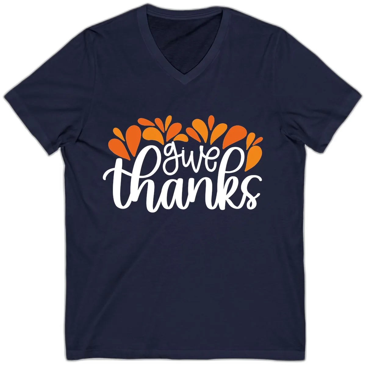 Give Thanks Leaves Design V-Neck in Navy
