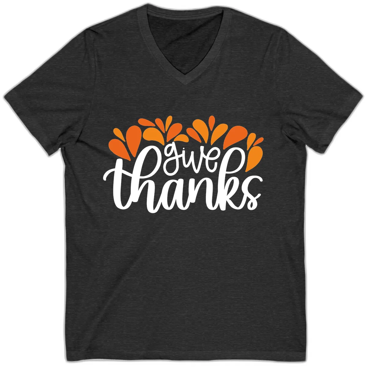Give Thanks Leaves Design V-Neck in Dark Grey Heather