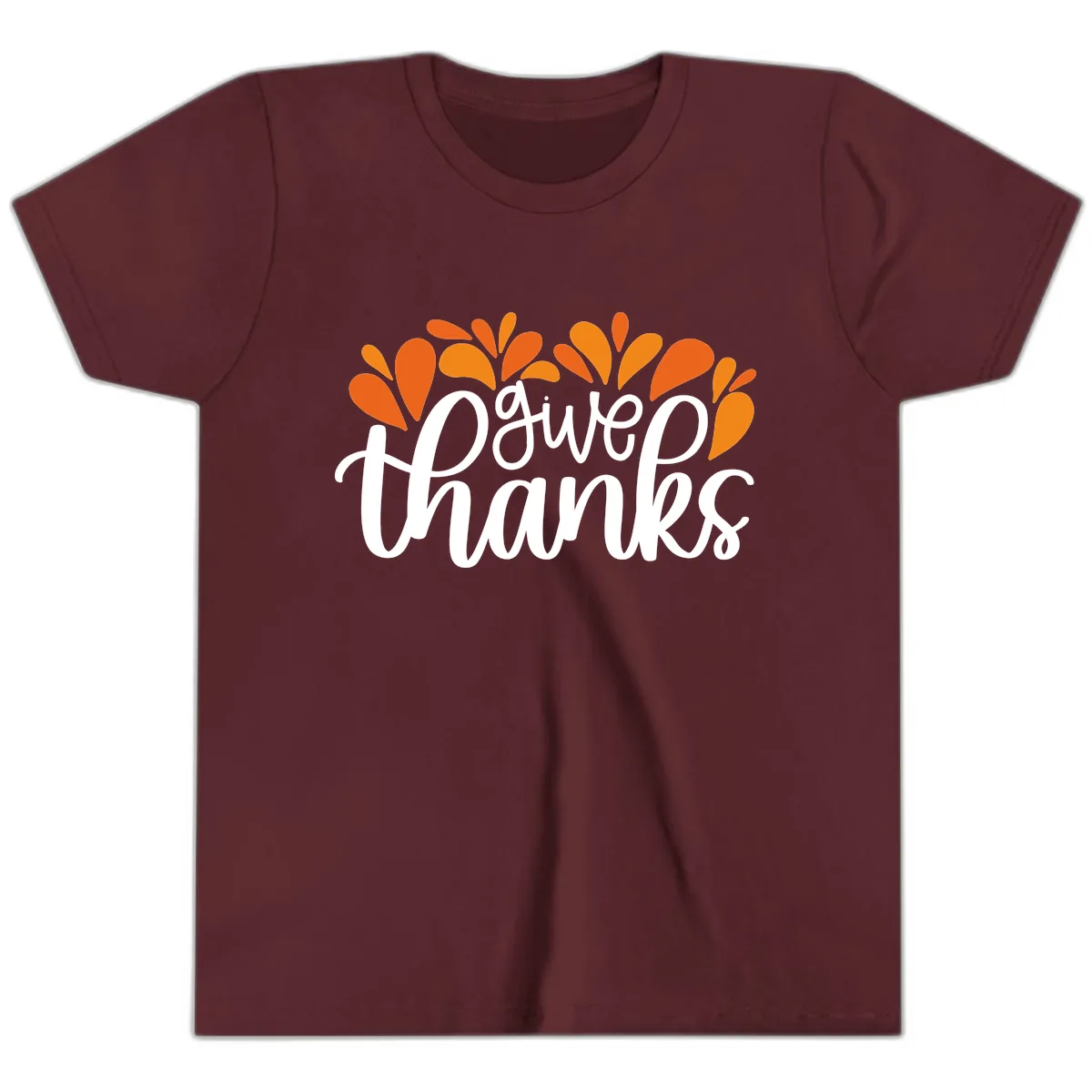 Give Thanks Leaves Design Youth T-Shirt in Maroon