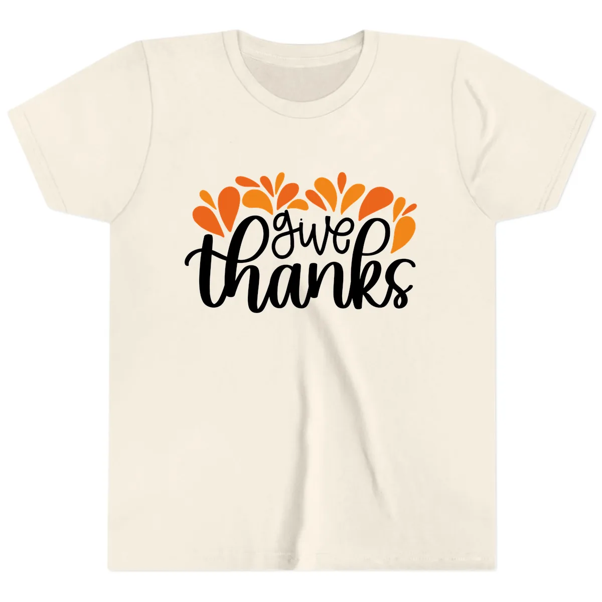 Give Thanks Leaves Design Youth T-Shirt in Natural