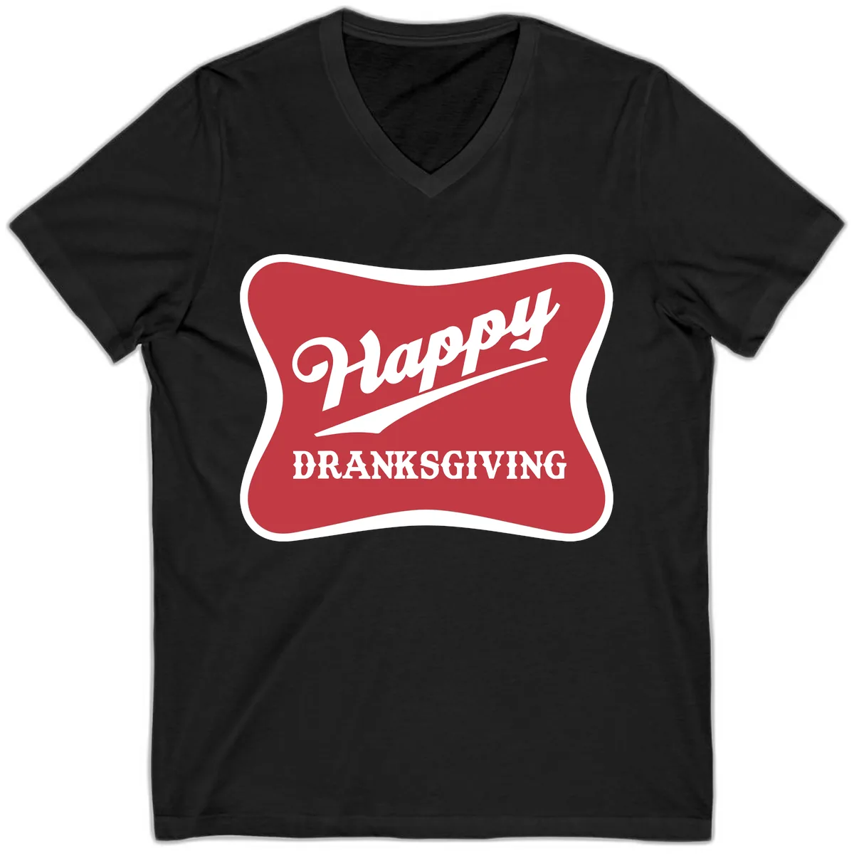 Happy Dranksgiving Typography Design V-Neck in Black