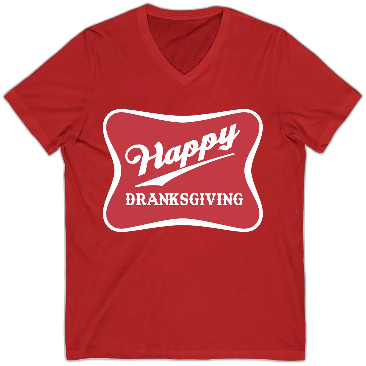 Happy Dranksgiving Typography Design V-Neck in Red