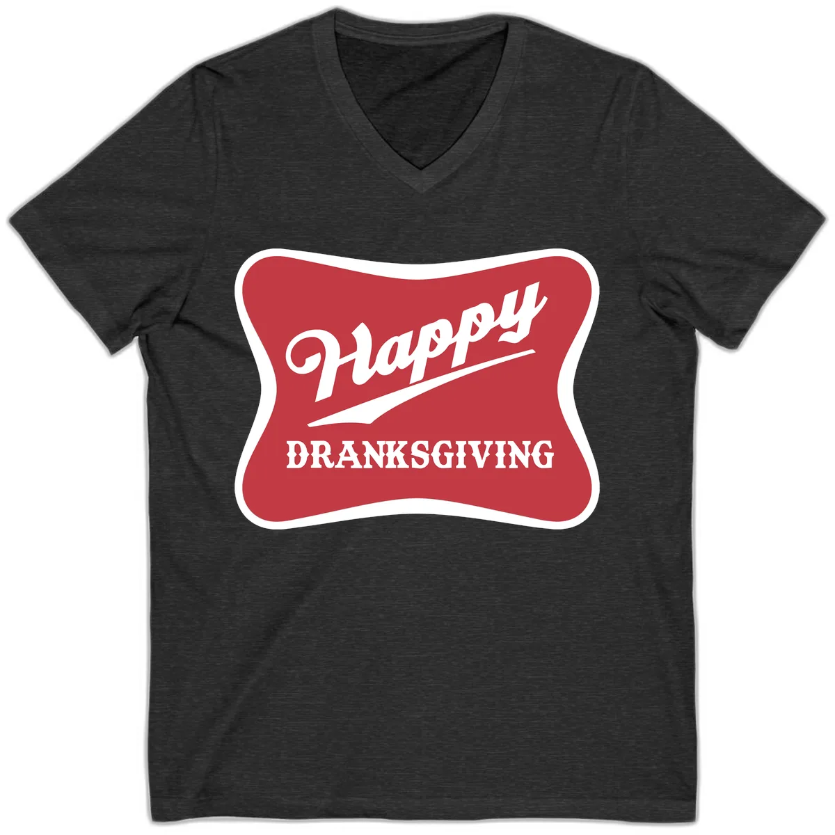 Happy Dranksgiving Typography Design V-Neck in Dark Grey Heather