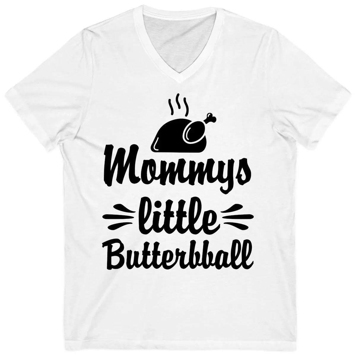 Mommys Little Butterball Thanksgiving Tee V-Neck in White