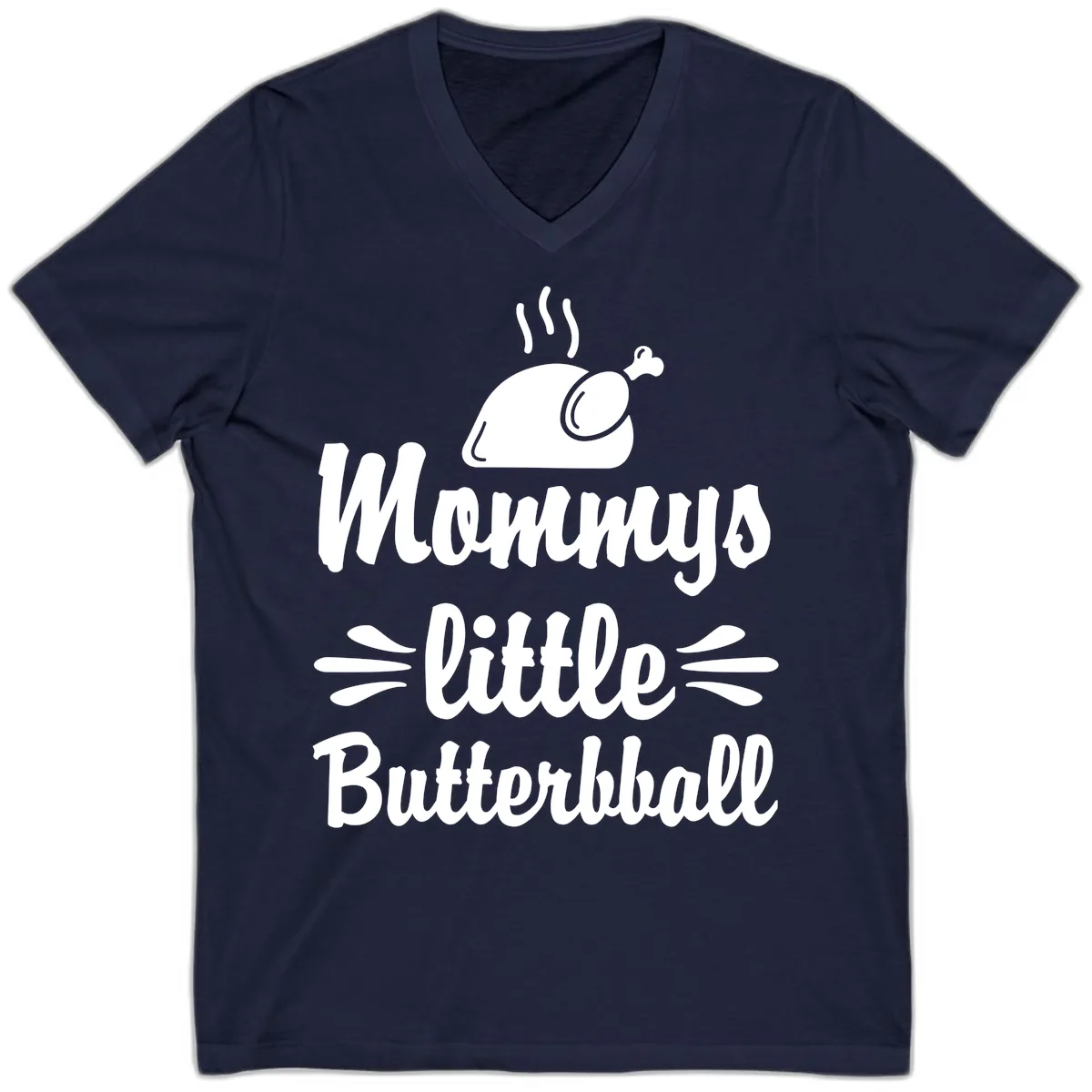 Mommys Little Butterball Thanksgiving Tee V-Neck in Navy