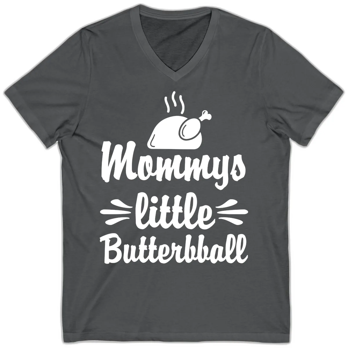 Mommys Little Butterball Thanksgiving Tee V-Neck in Asphalt
