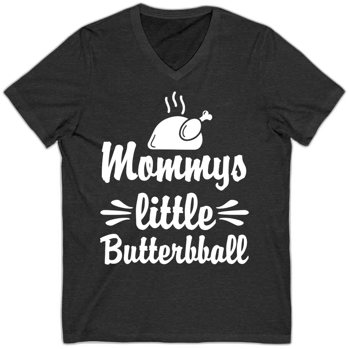 Mommys Little Butterball Thanksgiving Tee V-Neck in Dark Grey Heather