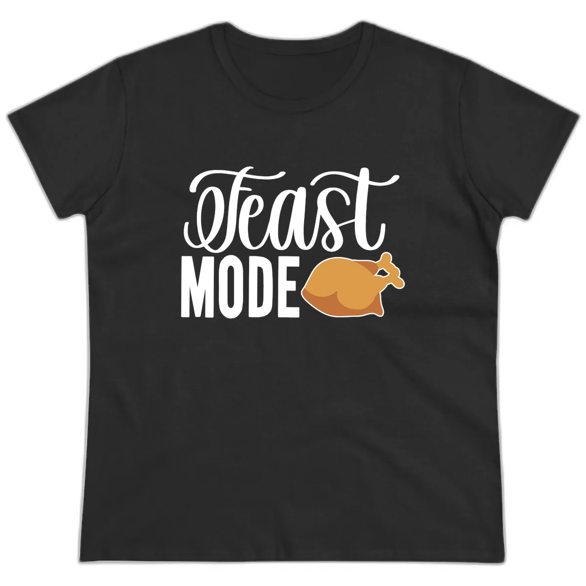 Feast Mode Turkey Illustration Ladies Tee in Black
