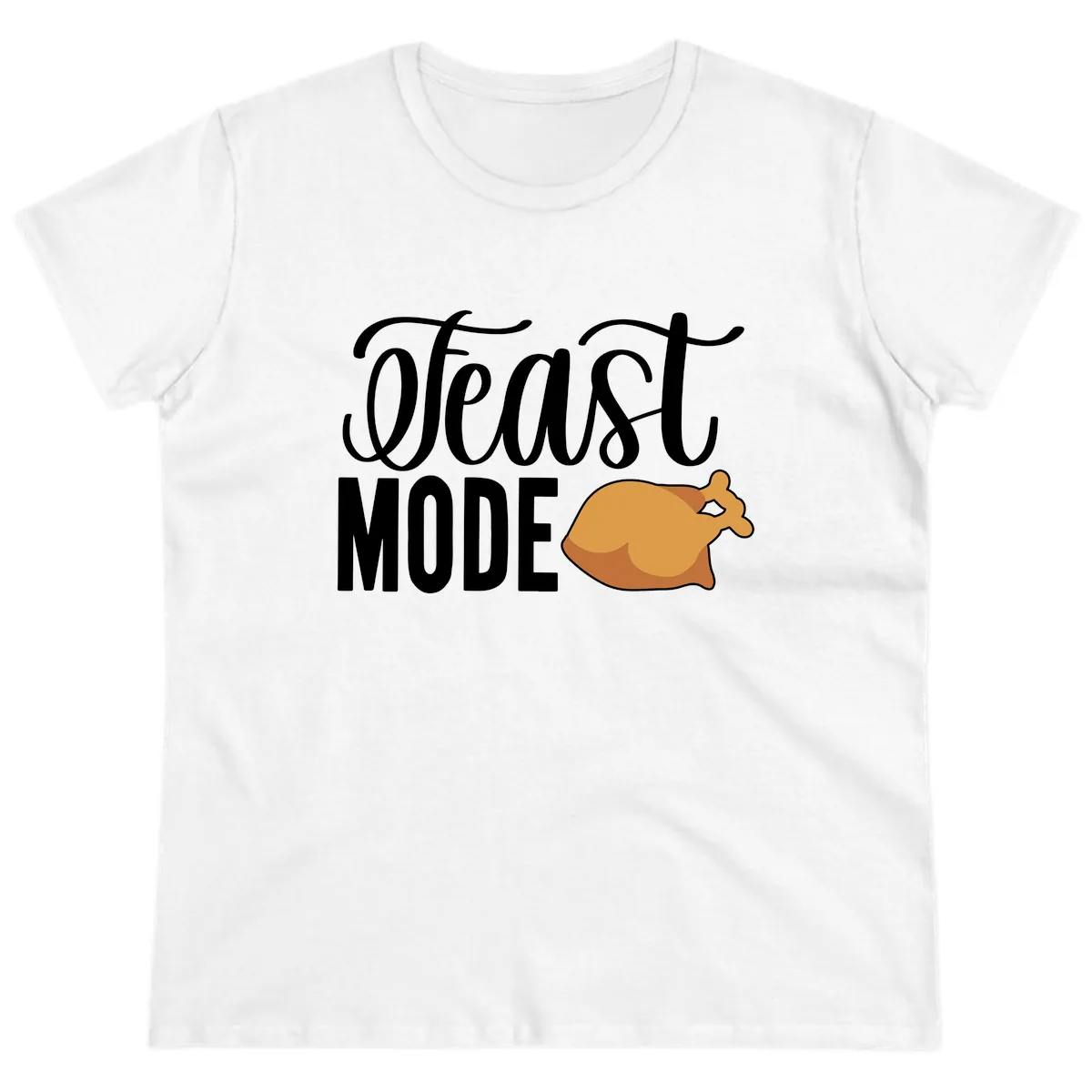 Feast Mode Turkey Illustration Ladies Tee in White