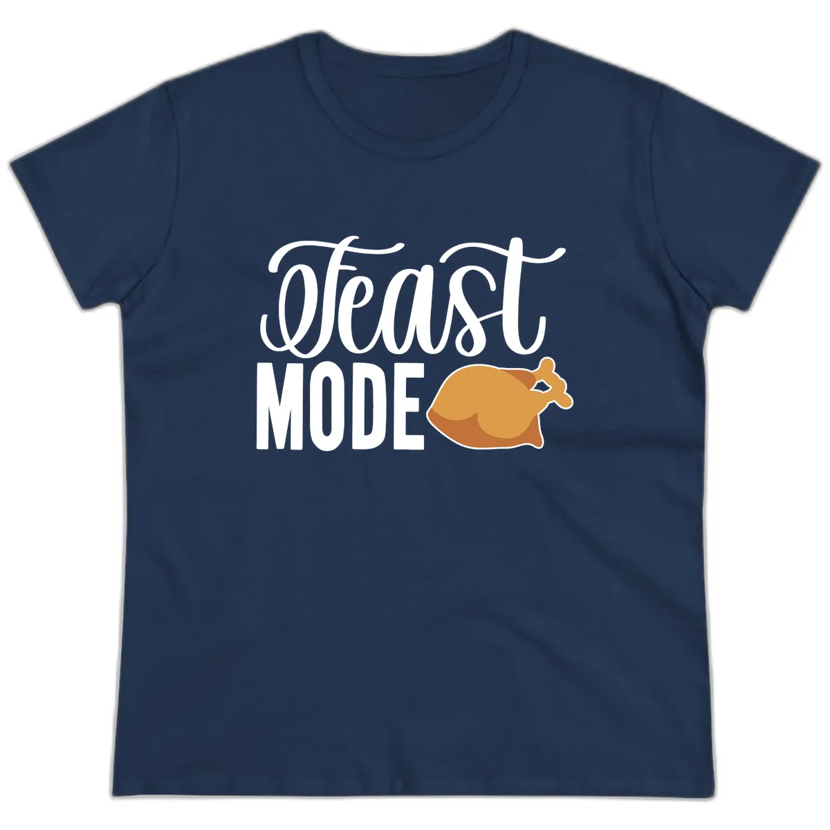 Feast Mode Turkey Illustration Ladies Tee in Navy