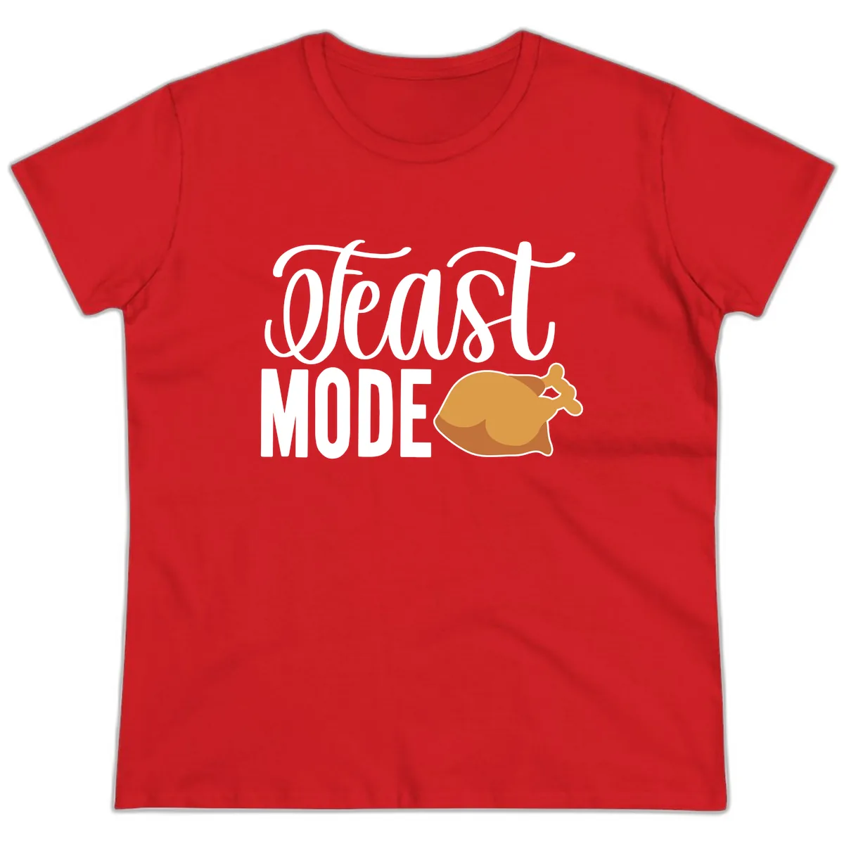 Feast Mode Turkey Illustration Ladies Tee in Red