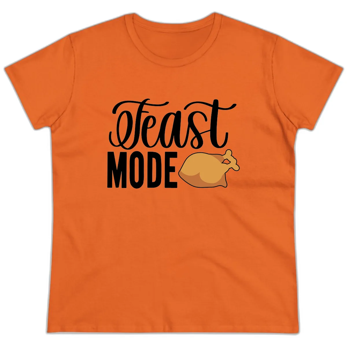 Feast Mode Turkey Illustration Ladies Tee in Orange