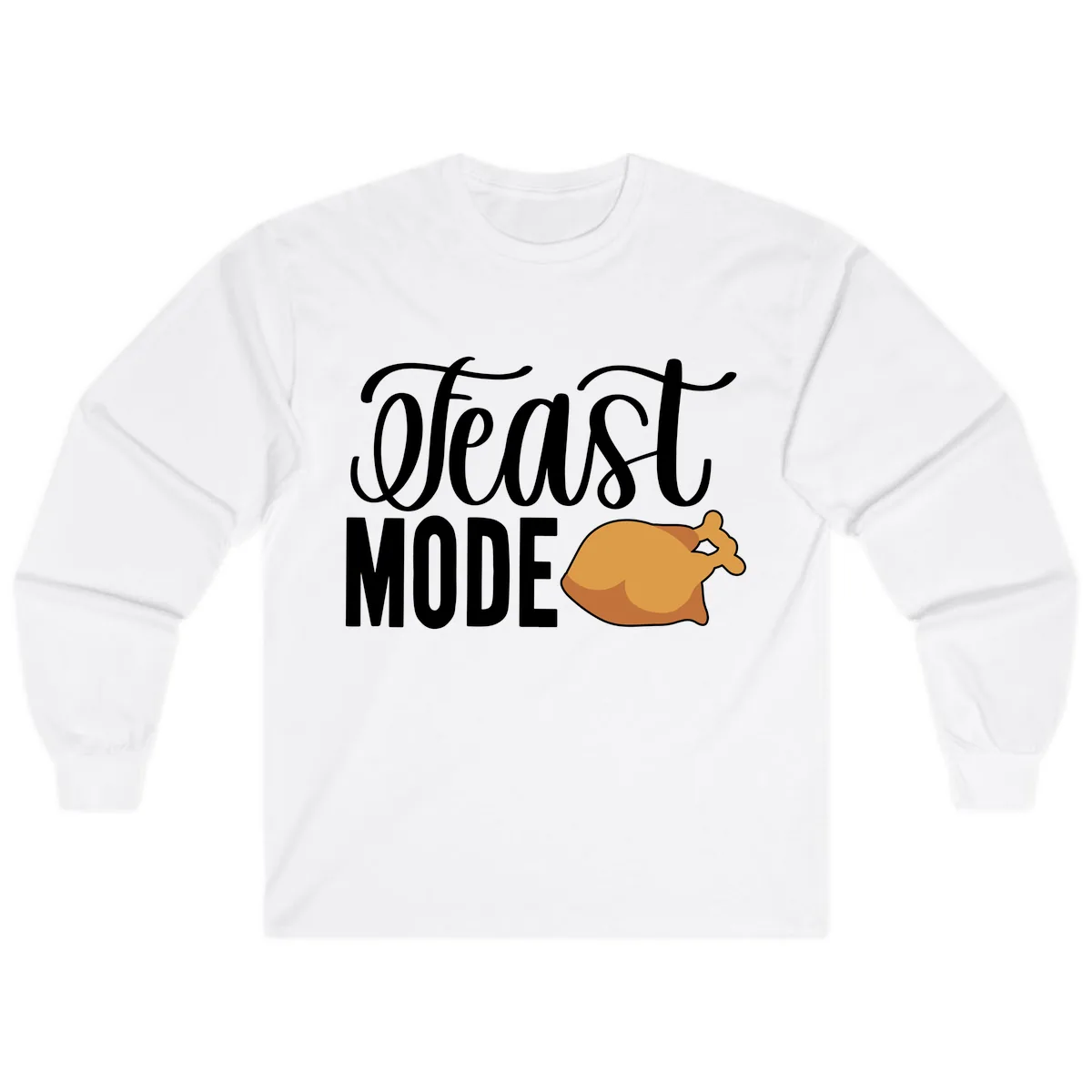 Feast Mode Turkey Illustration Long Sleeve in White